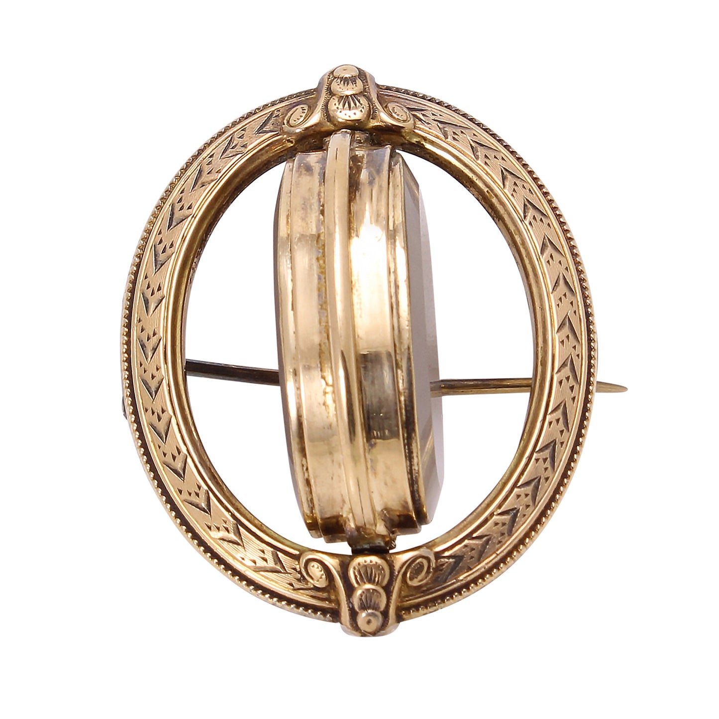 Victorian 14k Yellow Gold Double Sided Swivel Locket Pin