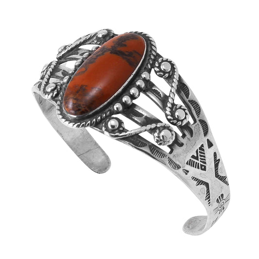 Navajo Jasper Sterling Silver Harvey Era Cuff Bracelet Side
