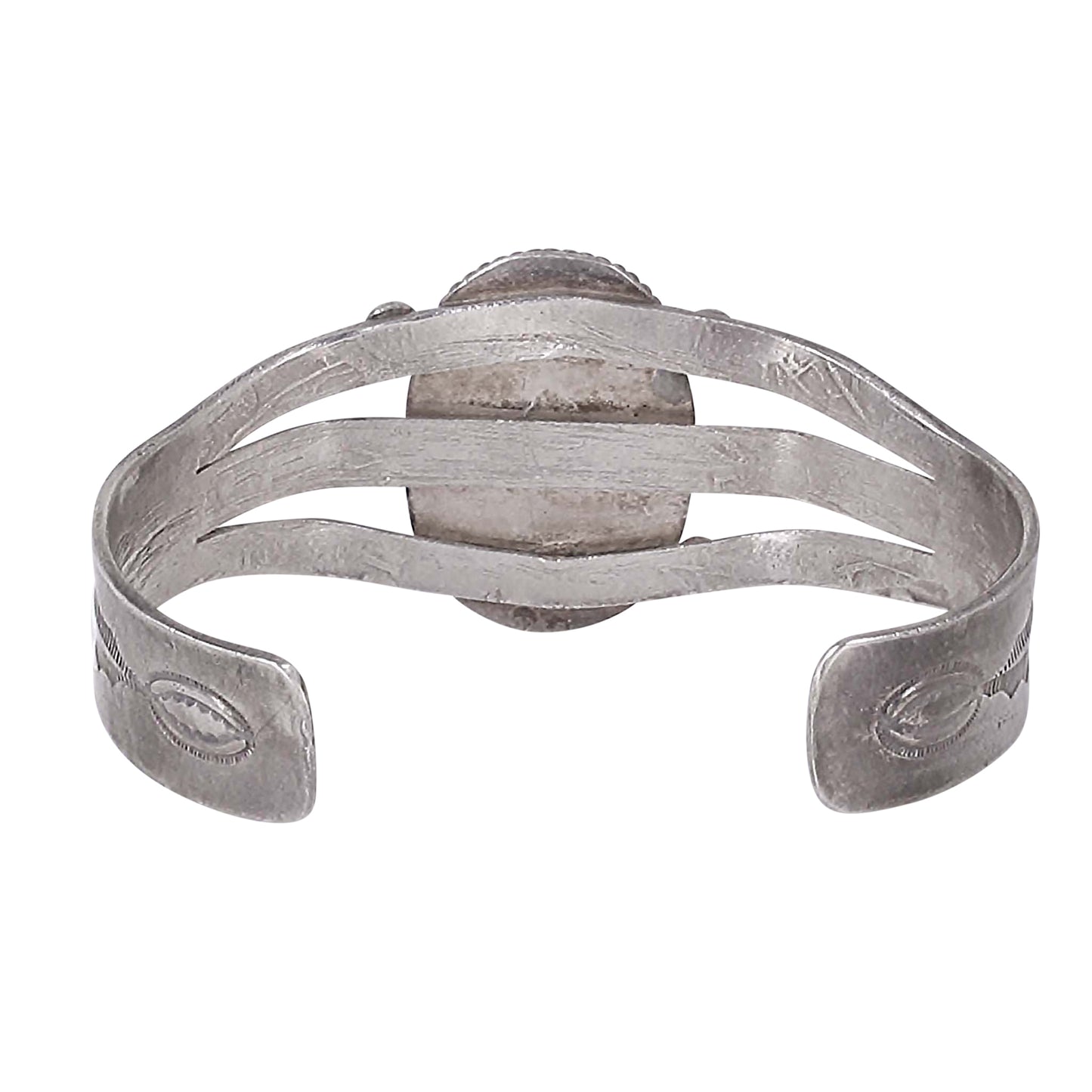 Navajo Turquoise Sterling Silver Harvey Era Cuff Bracelet Back