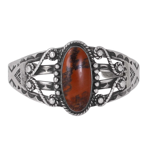 Navajo Jasper Sterling Silver Harvey Era Cuff Bracelet Front