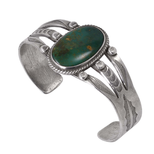 Navajo Turquoise Sterling Silver Harvey Era Cuff Bracelet Side