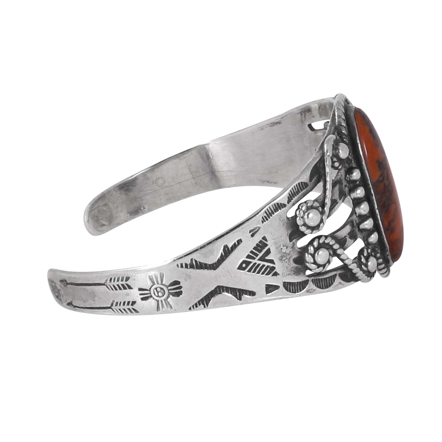 Navajo Jasper Sterling Silver Harvey Era Cuff Bracelet Stamps