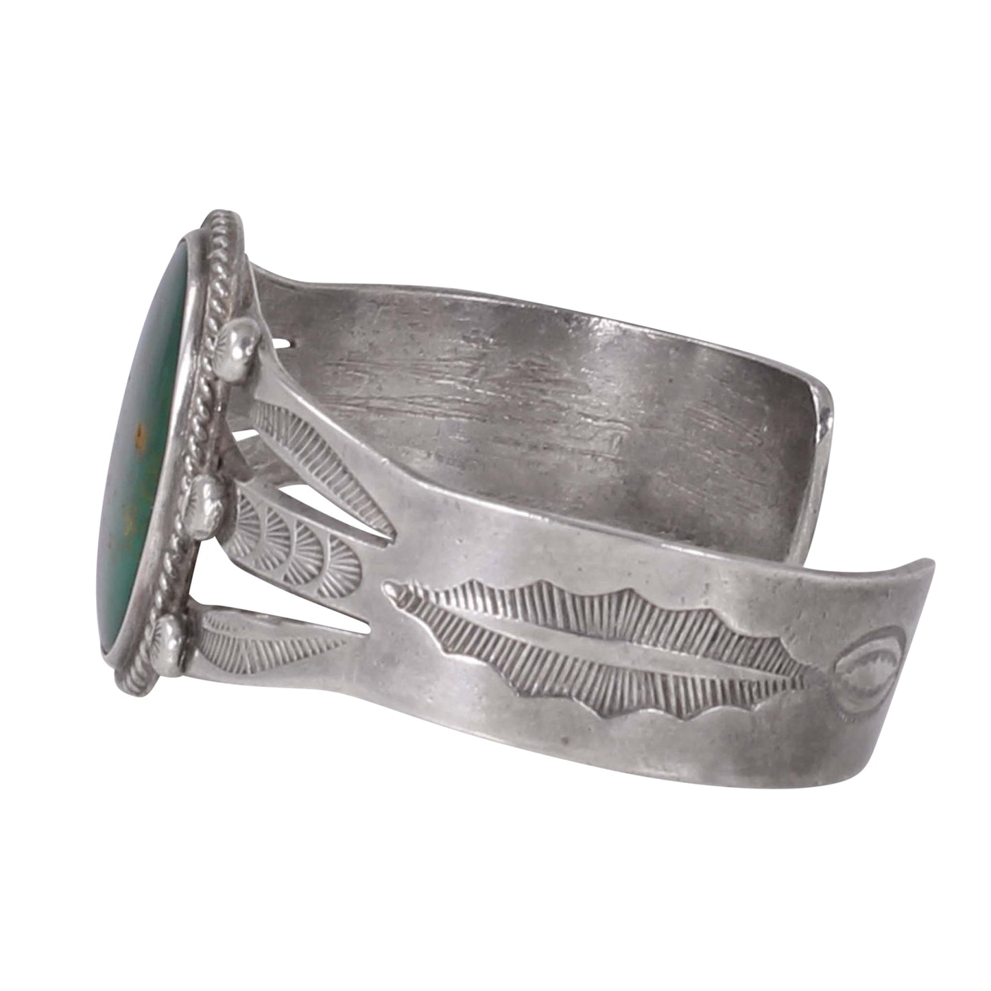Navajo Turquoise Sterling Silver Harvey Era Cuff Bracelet Stamp