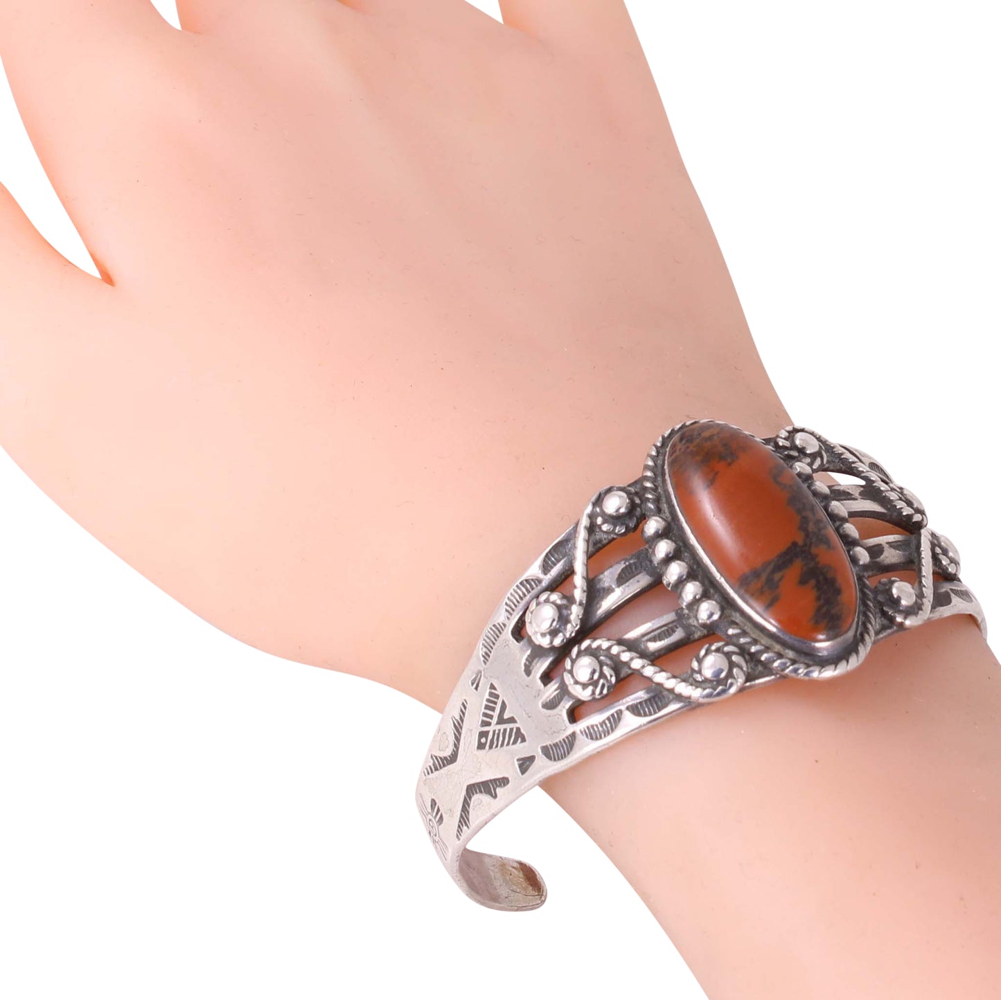 Navajo Jasper Sterling Silver Harvey Era Cuff Bracelet Worn