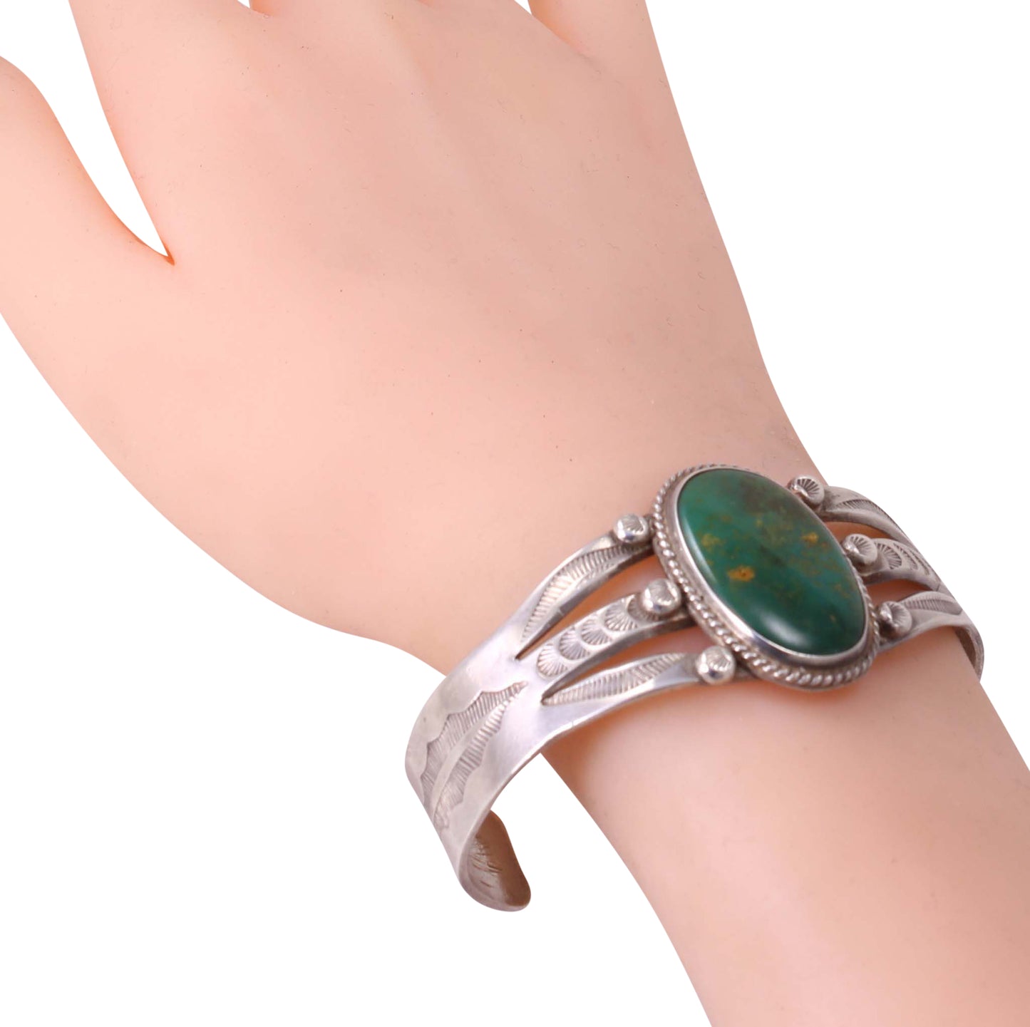 Navajo Turquoise Sterling Silver Harvey Era Cuff Bracelet Worn