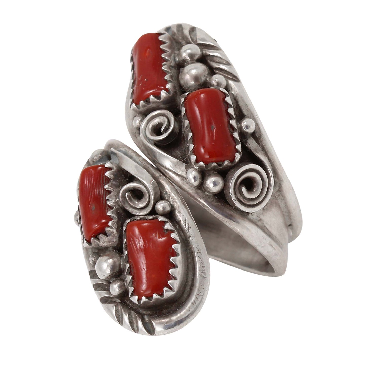 Navajo Coral and Sterling Silver Bypass Ring