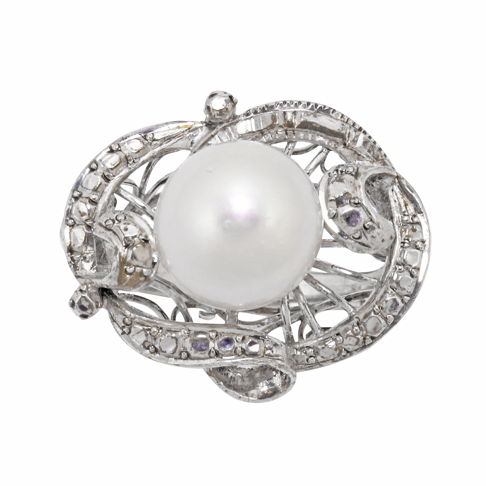 Vintage Sterling Silver Pearl Ring Front