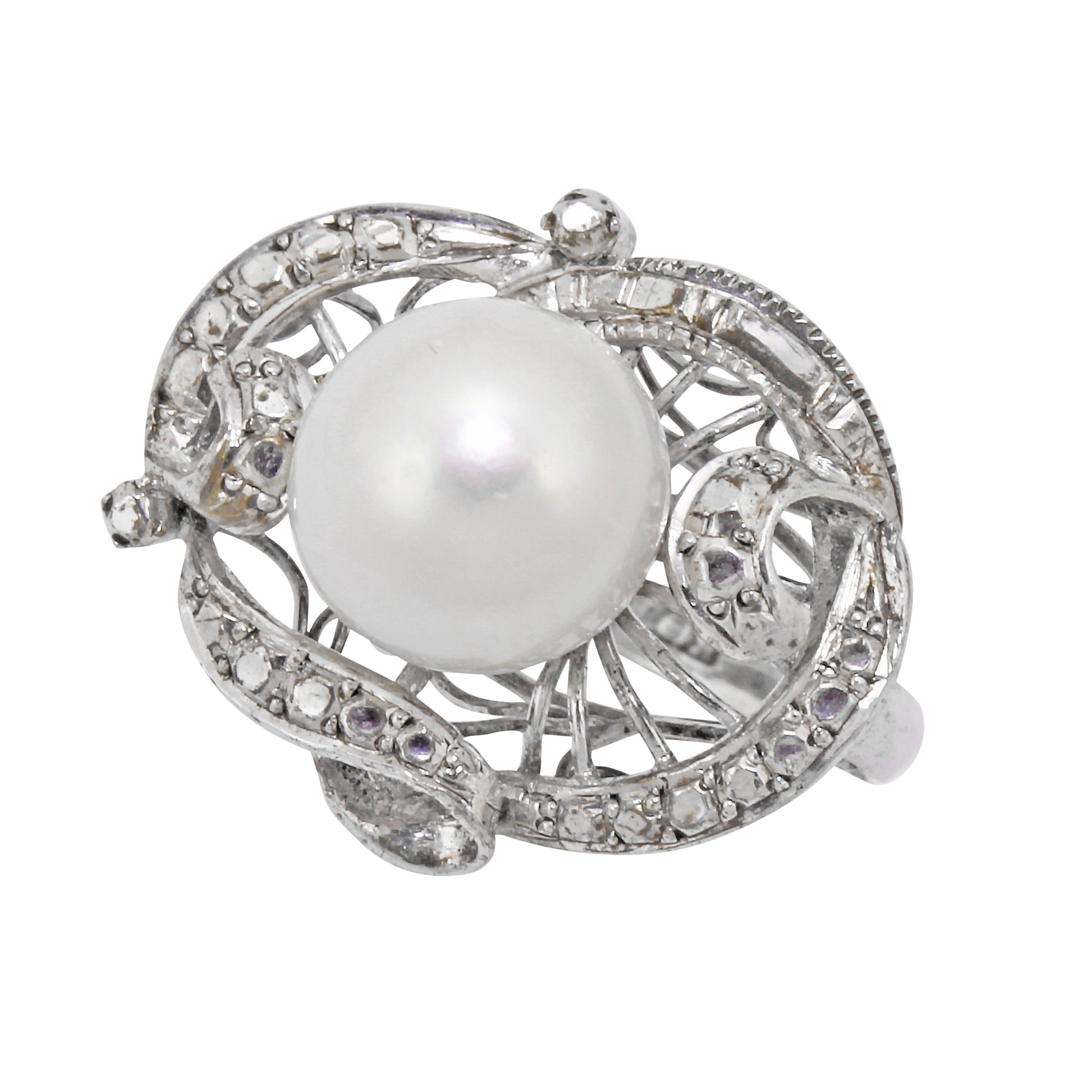 Vintage Sterling Silver Pearl Ring Front Side