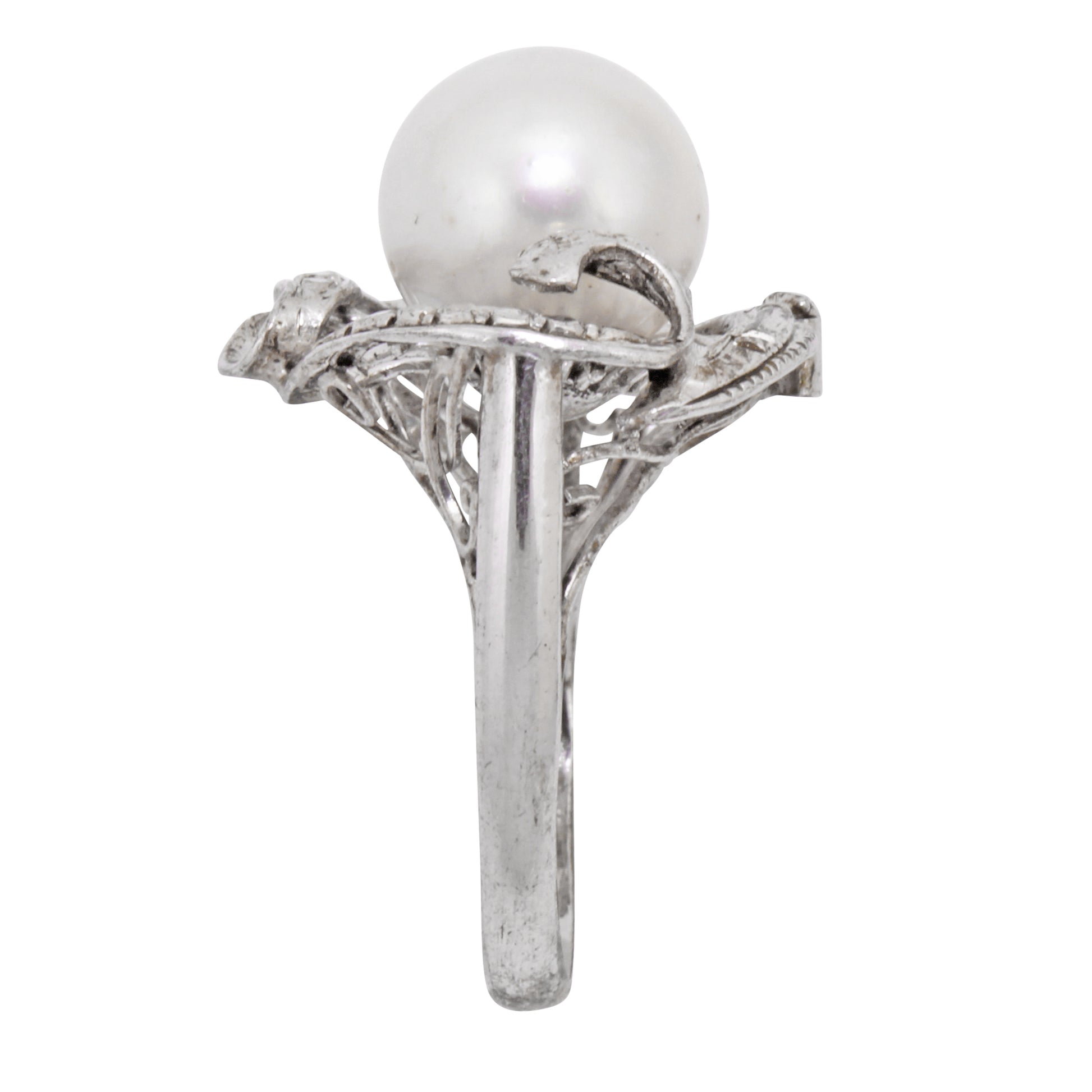 Vintage Sterling Silver Pearl Ring Side