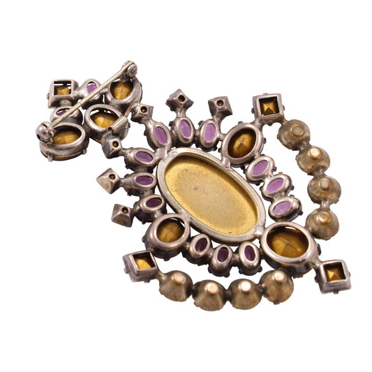 Incredible Large Amethyst and Crystal Rhinestone Articulated Brooch Back