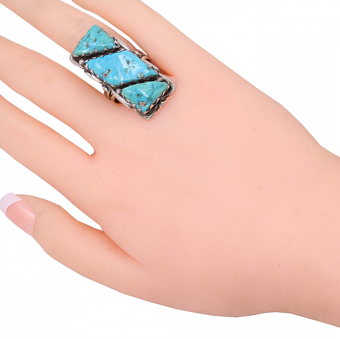 Zuni Alvina Quam Turquoise and Sterling Ring Worn
