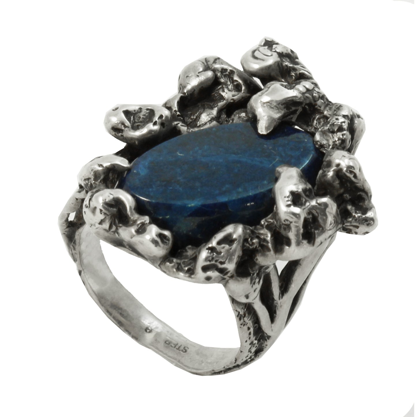 Brutalist Sterling Silver and Lapis Lazuli Ring Front
