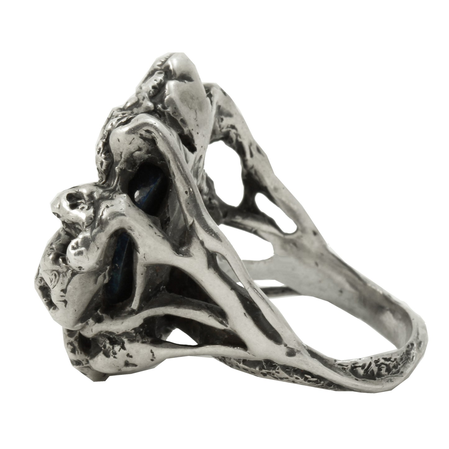 Brutalist Sterling Silver and Lapis Lazuli Ring Side