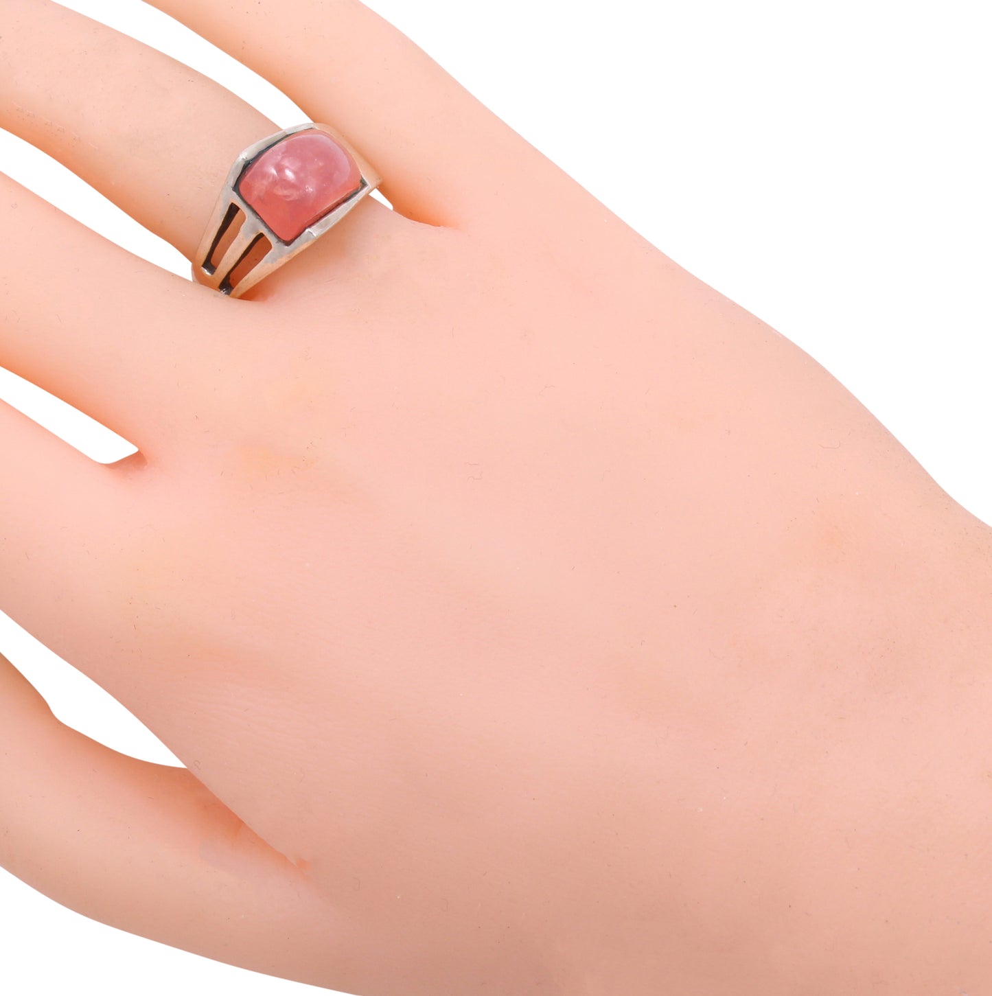 Rose Quartz Modernist Sterling Silver Ring Worn