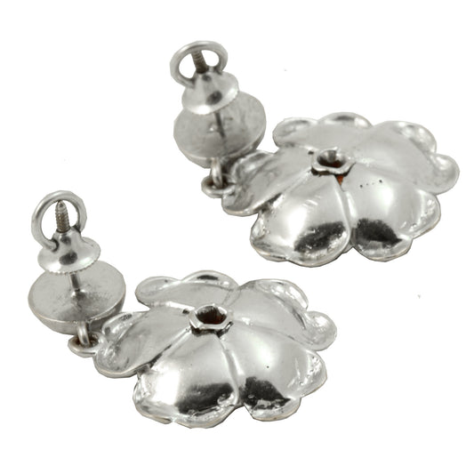 Retro Modern 14k Gold, Diamond, & Ruby Earrings Back