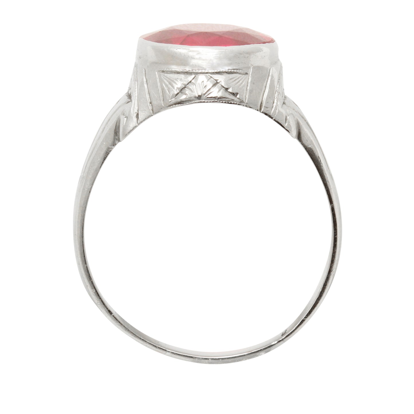 Art Deco Lab Ruby 10k White Gold Ring Side