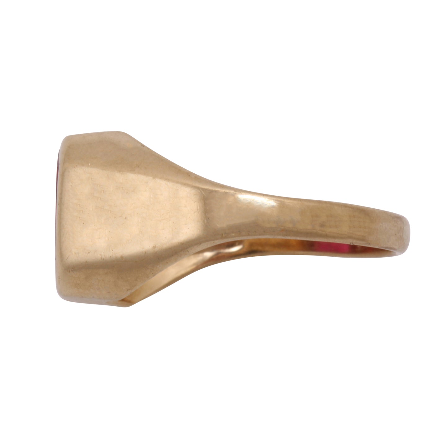 Mid-Century Lab Ruby and 10k Yellow Gold Ring Side