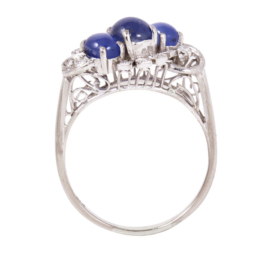 Vintage Diamond and Star Sapphire Cabochon 14k Gold Ring Side