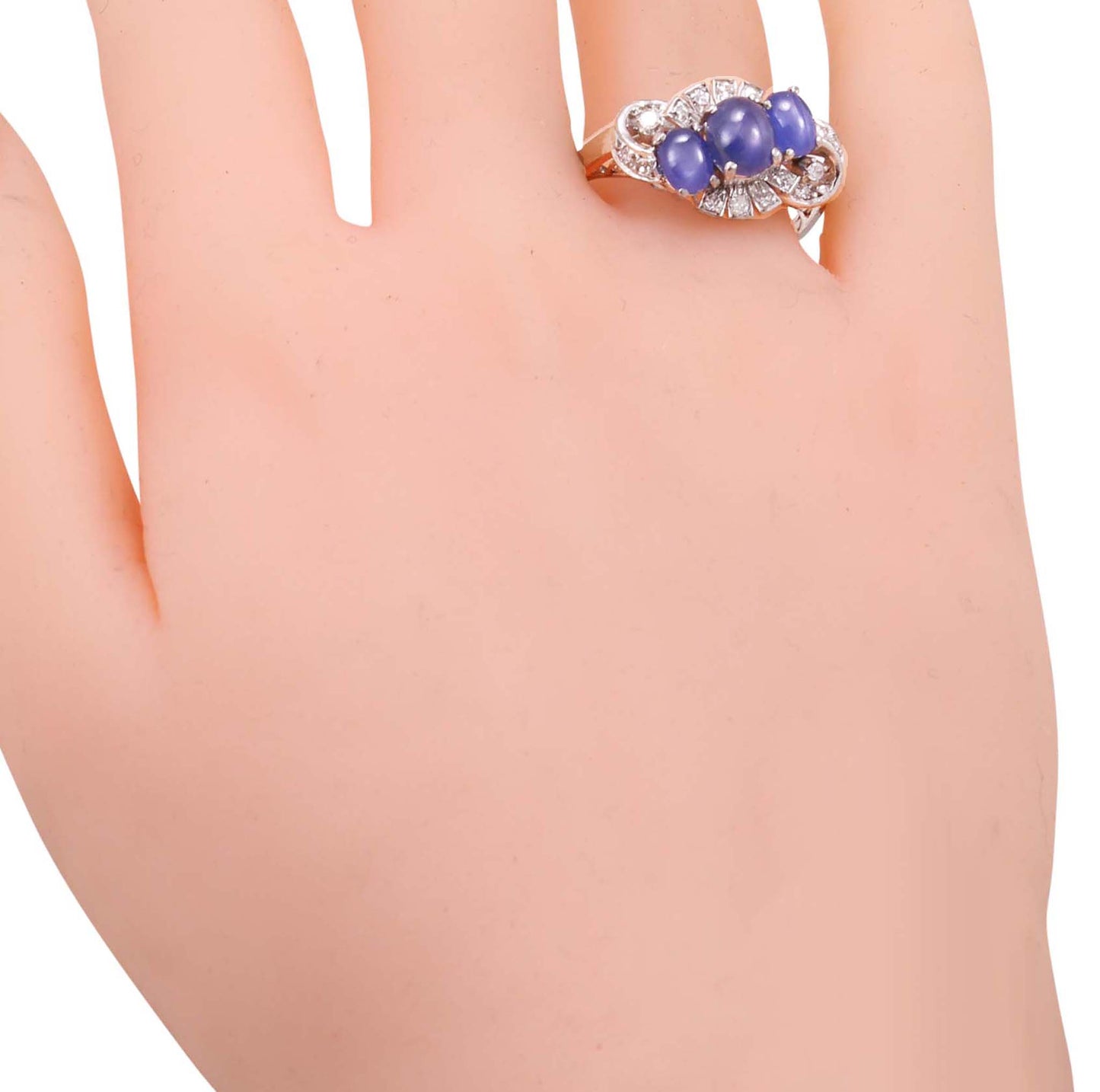 Vintage Diamond and Star Sapphire Cabochon 14k Gold Ring Worn