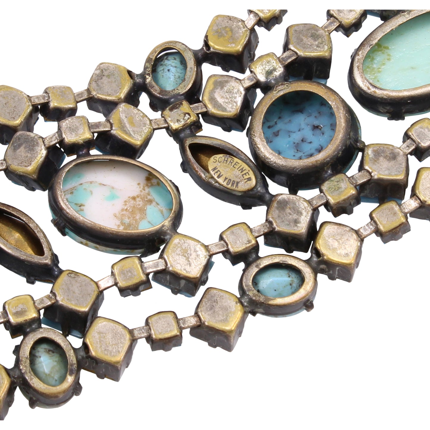 Spectacular Schreiner Turqoise Glass and Aqua Rhinestone Bracelet Signature