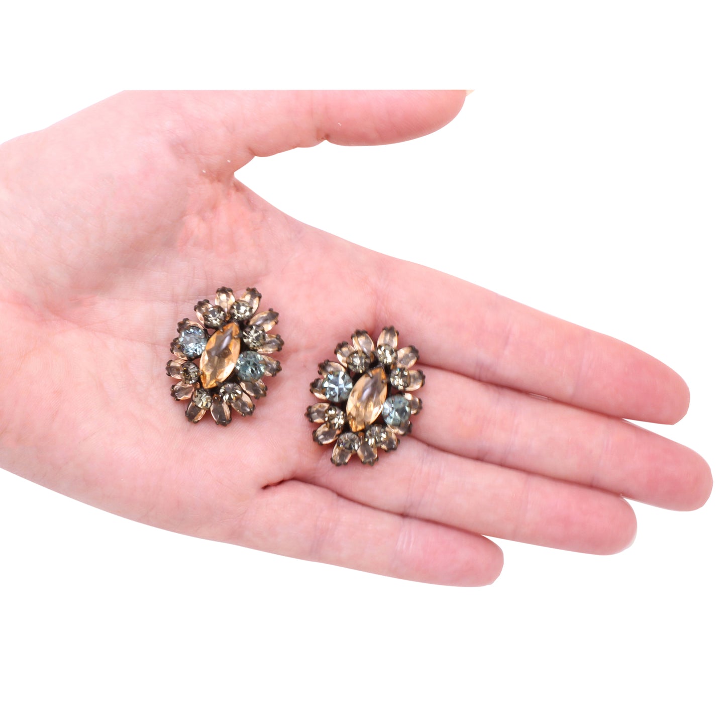 Schreiner Topaz and Blue Rhinestone Earrings Held