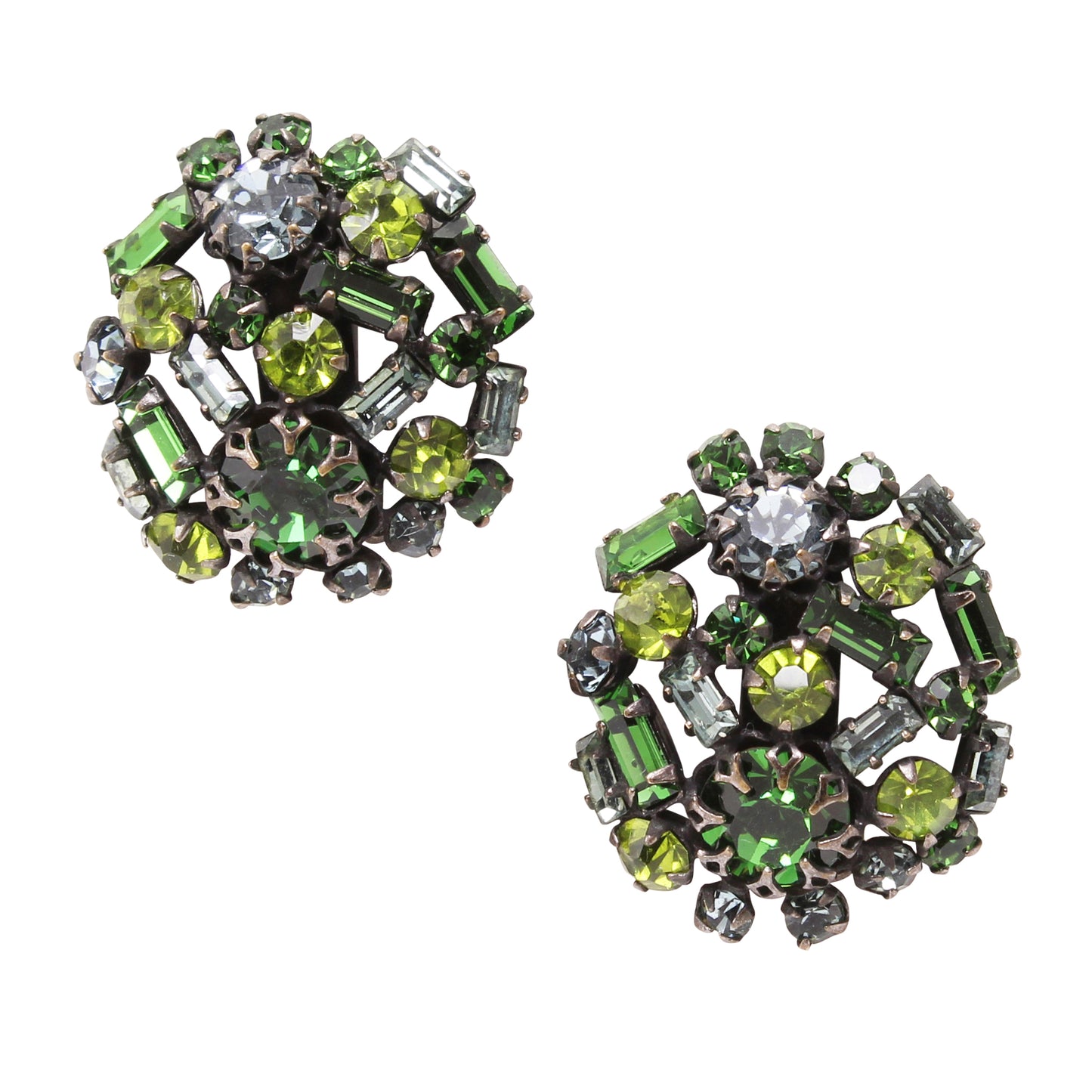 Schreiner Sea of Green and Blue Rhinestone Earrings Front
