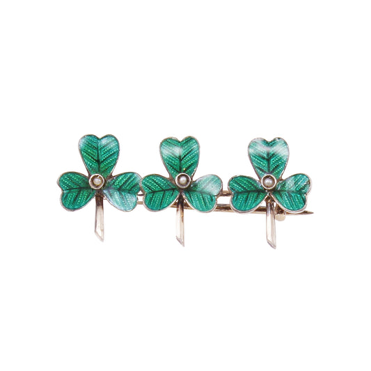 Enamel and Pearl Silver Vermeil Shamrock Pin