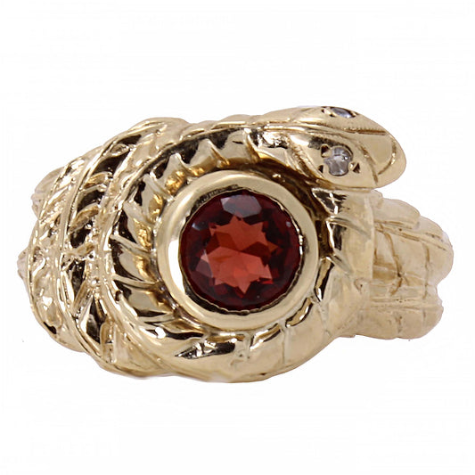 Garnet 10k Yellow Gold Serpent Snake Ring Full