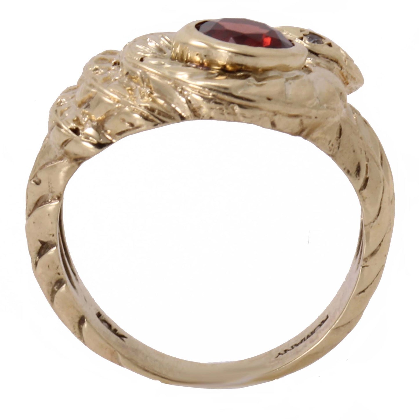 Garnet 10k Yellow Gold Serpent Snake Ring Side