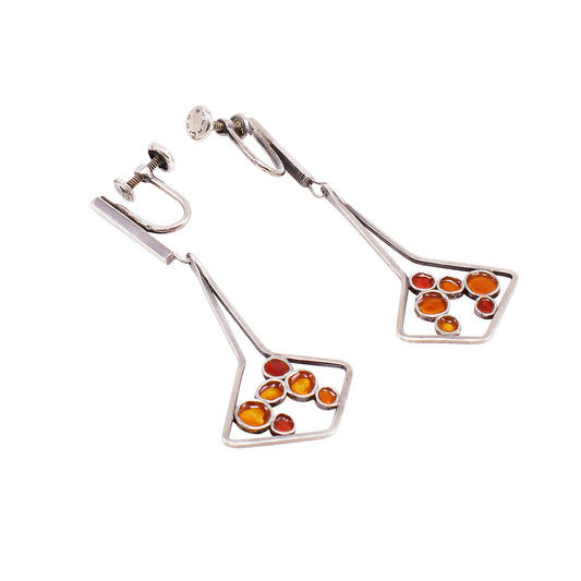 Polly Stehman Mid-Century Modern Sterling Plique a Jour Enamel Earrings Back