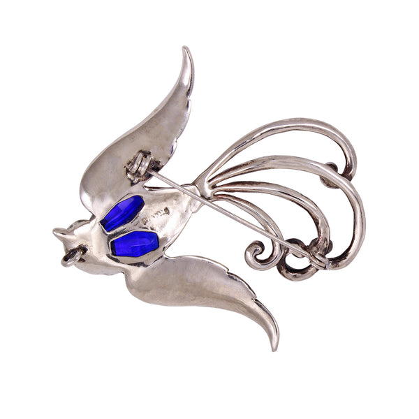Blue Rhinestone Sterling Silver Vermeail Bird Pin/Pendant Back