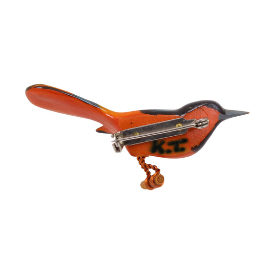 Takahashi Baltimore Oriole Wood Bird Pin Back