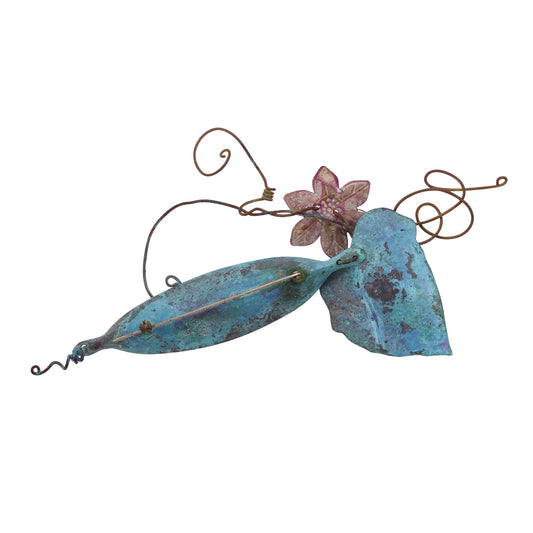 Artisan Copper Verdigris Large Pea Pod Pin/Brooch Back