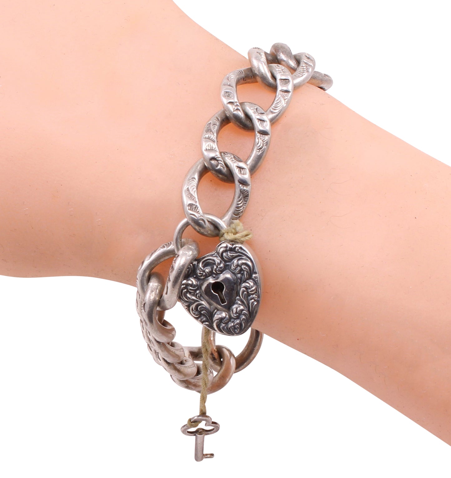 Victorian Sterling Padlock Charm Bracelet Worn