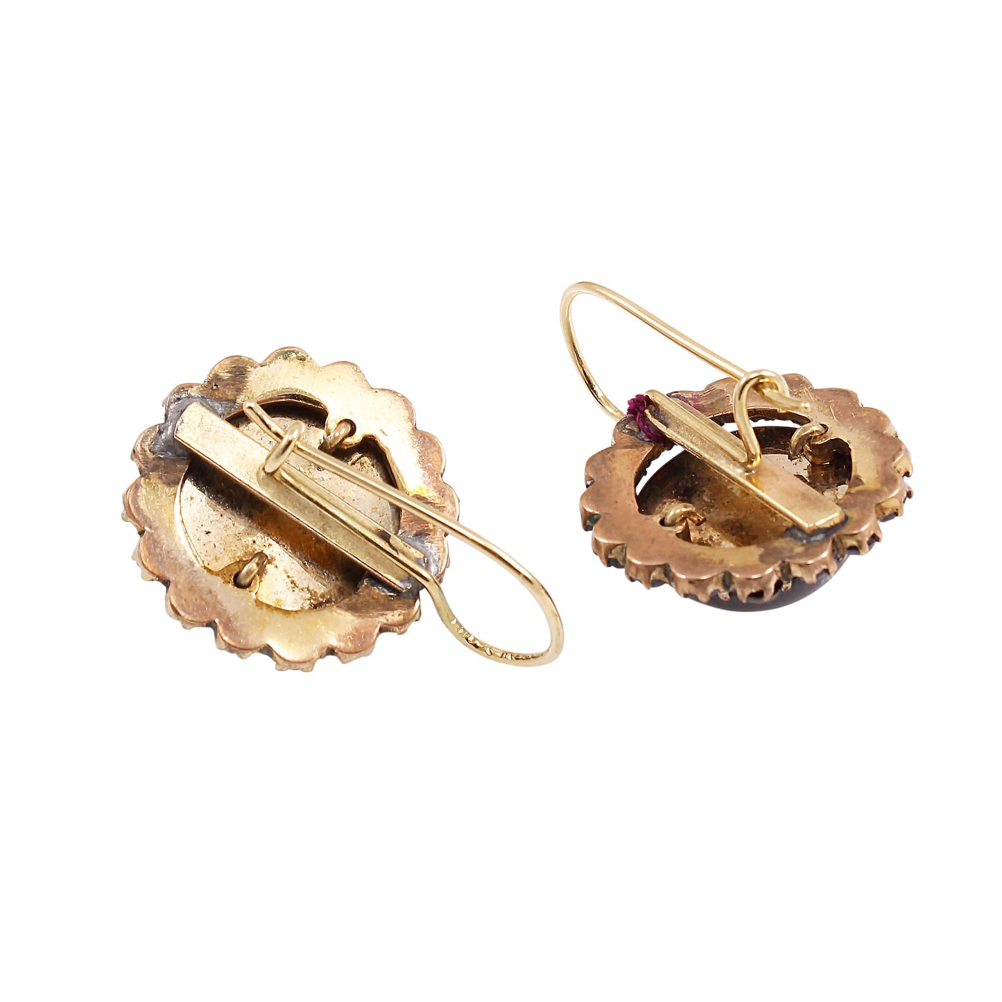 Victorian Bohemian Garnet Earrings, 14k hooks Back