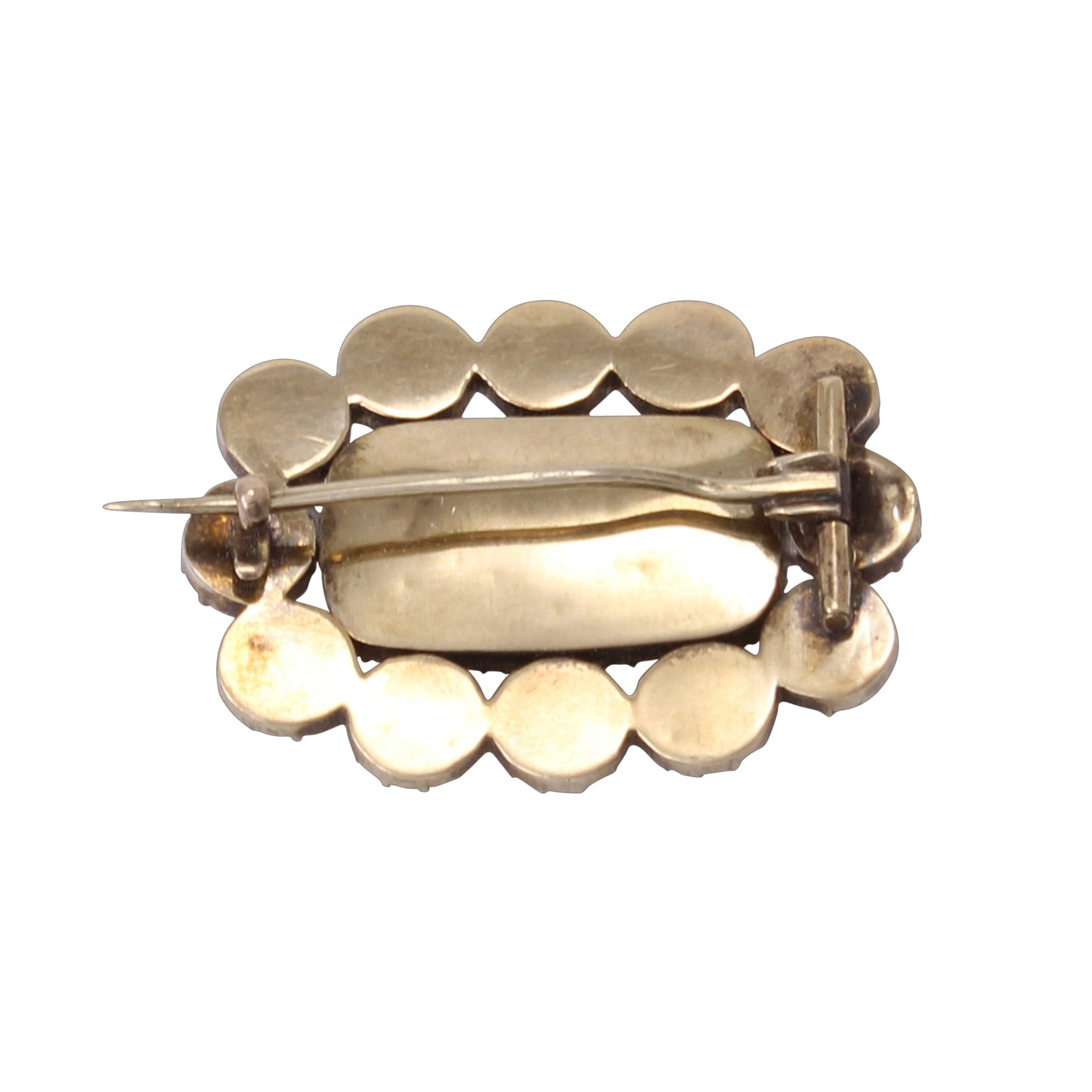 Georgian 14k Yellow Gold, Garnet and Pearl Hair Mourning Pin Back