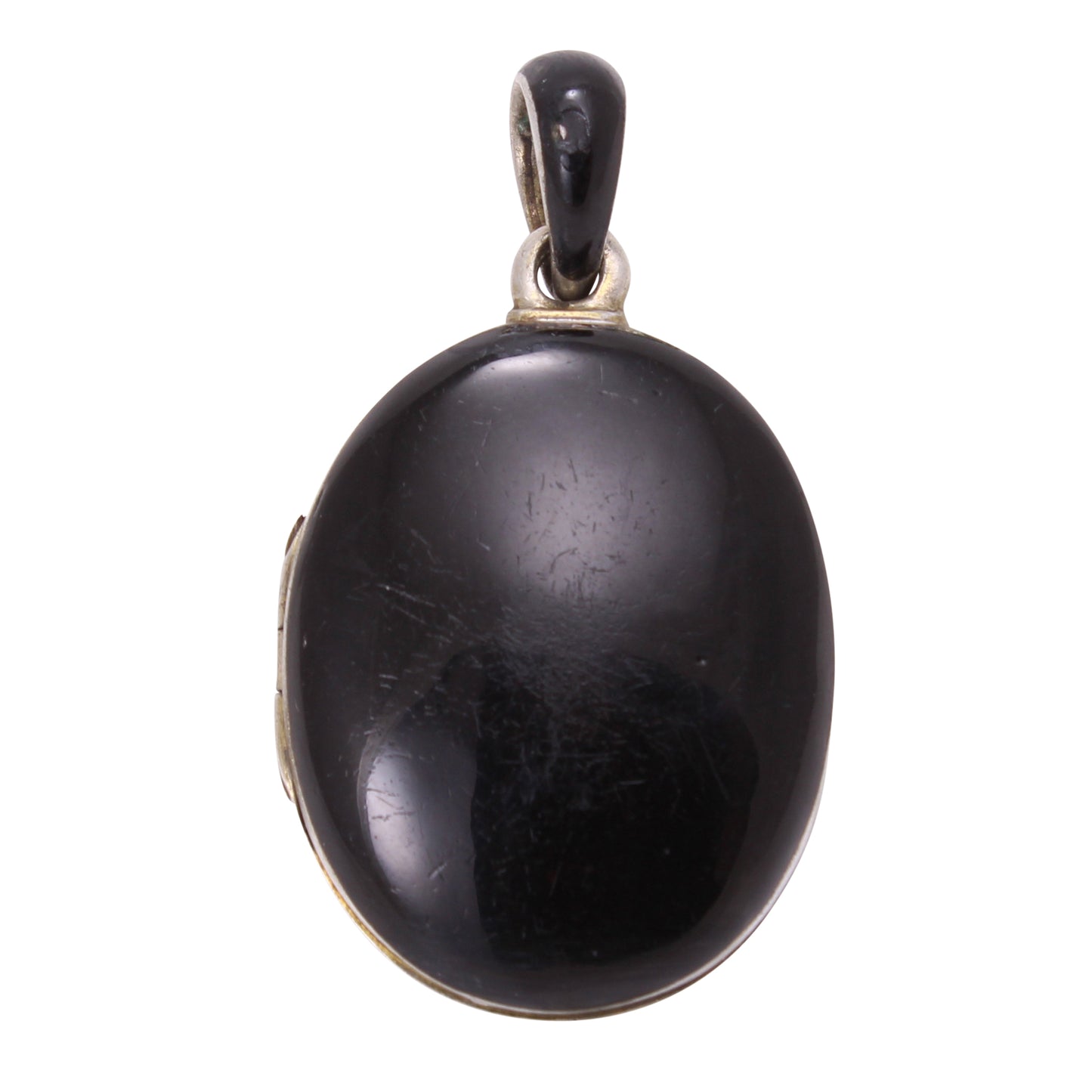 French Silver Black Enamel and Pearl Locket Back