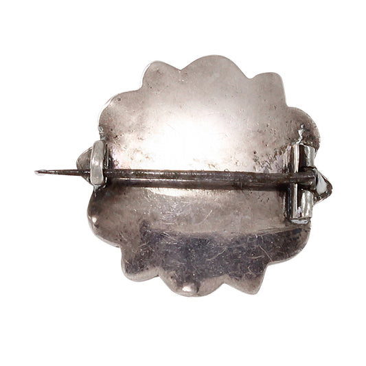 Victorian Scottish Pebble Malachite and Sterling Pin Back