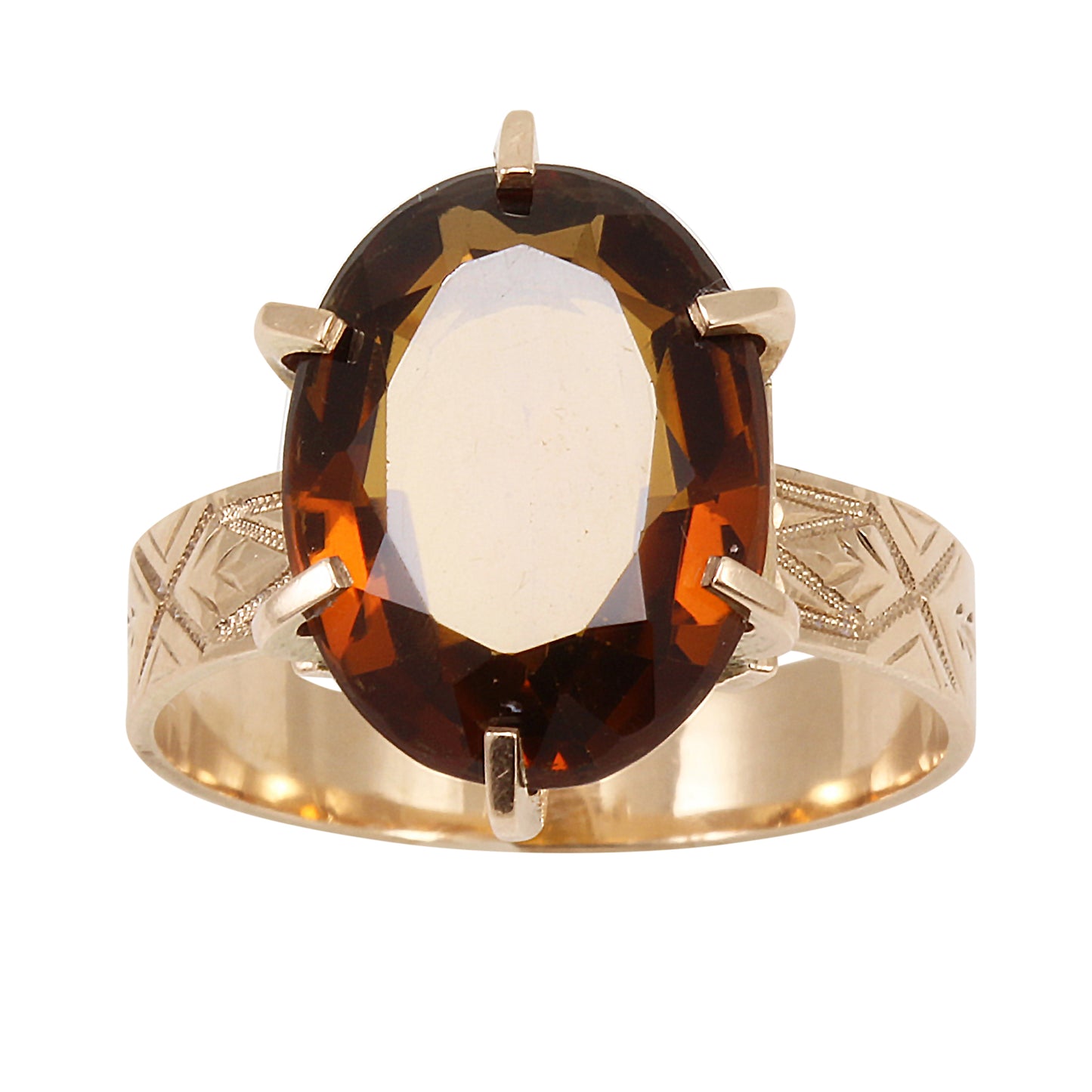 Victorian Quartz Stone 12k Gold Ring Front