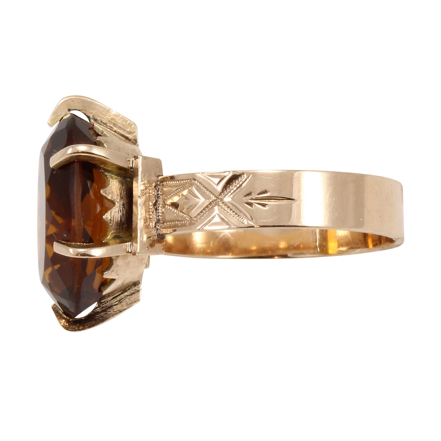 Victorian Quartz Stone 12k Gold Ring Side