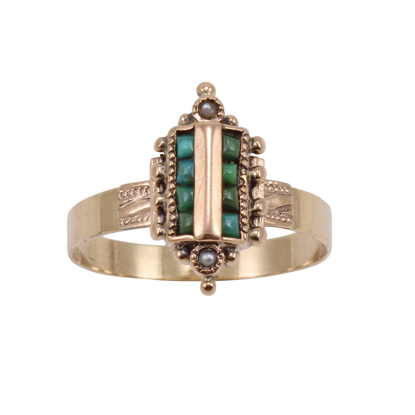 Turquoise and Pearl Victorian 14k Gold Ring