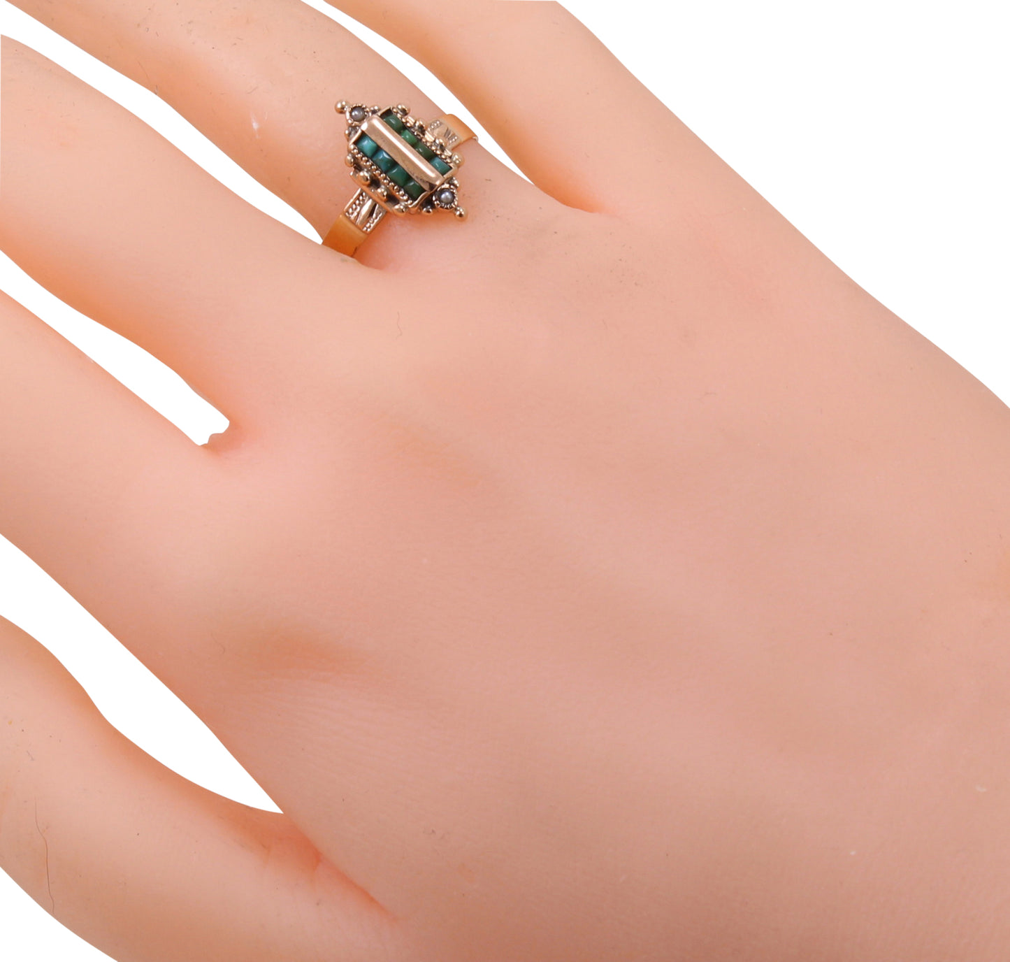 Turquoise and Pearl Victorian 14k Gold Ring