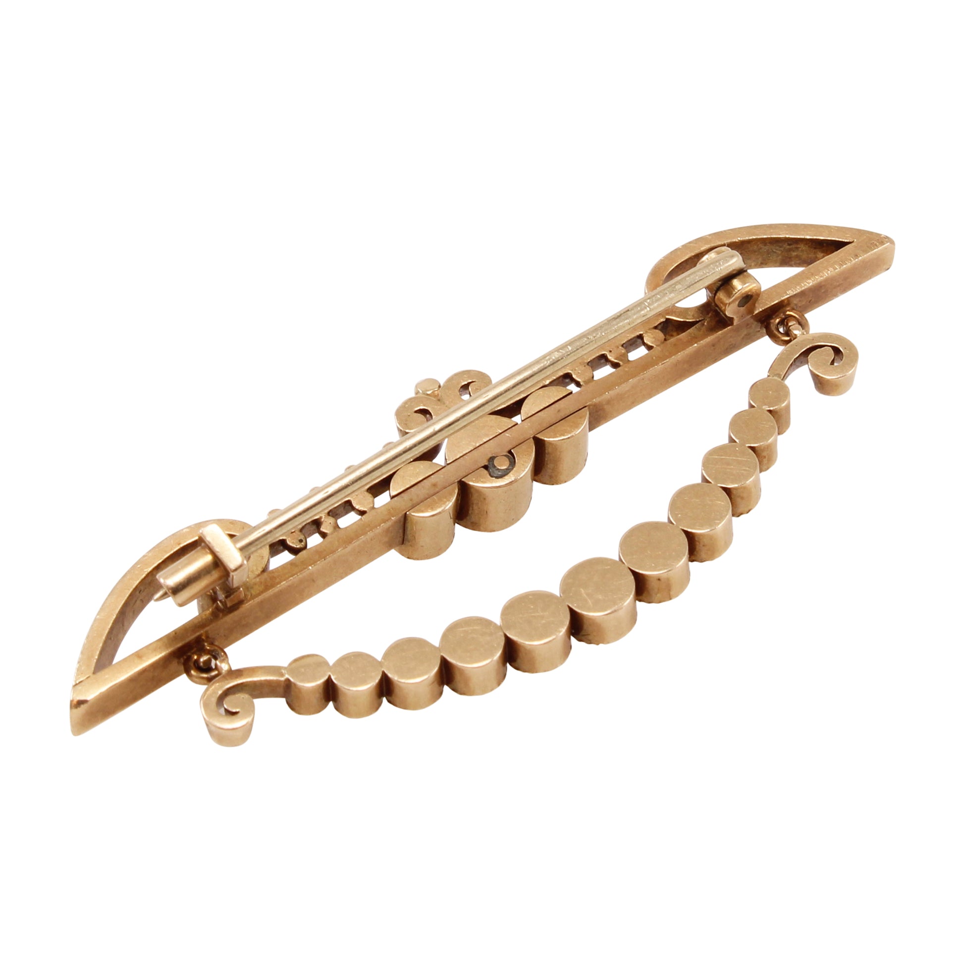 Victorian Pearl and 14k Yellow Gold Pin Brooch Back