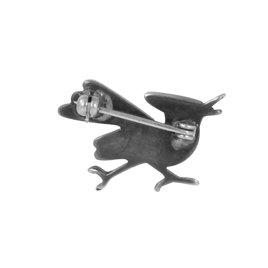 Zuni Stone Inlay Sterling Silver Road Runner Bird Pin Back