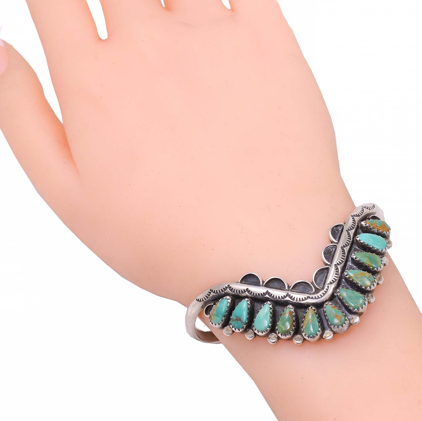Zuni Turquoise Sterling Silver Bracelet Worn
