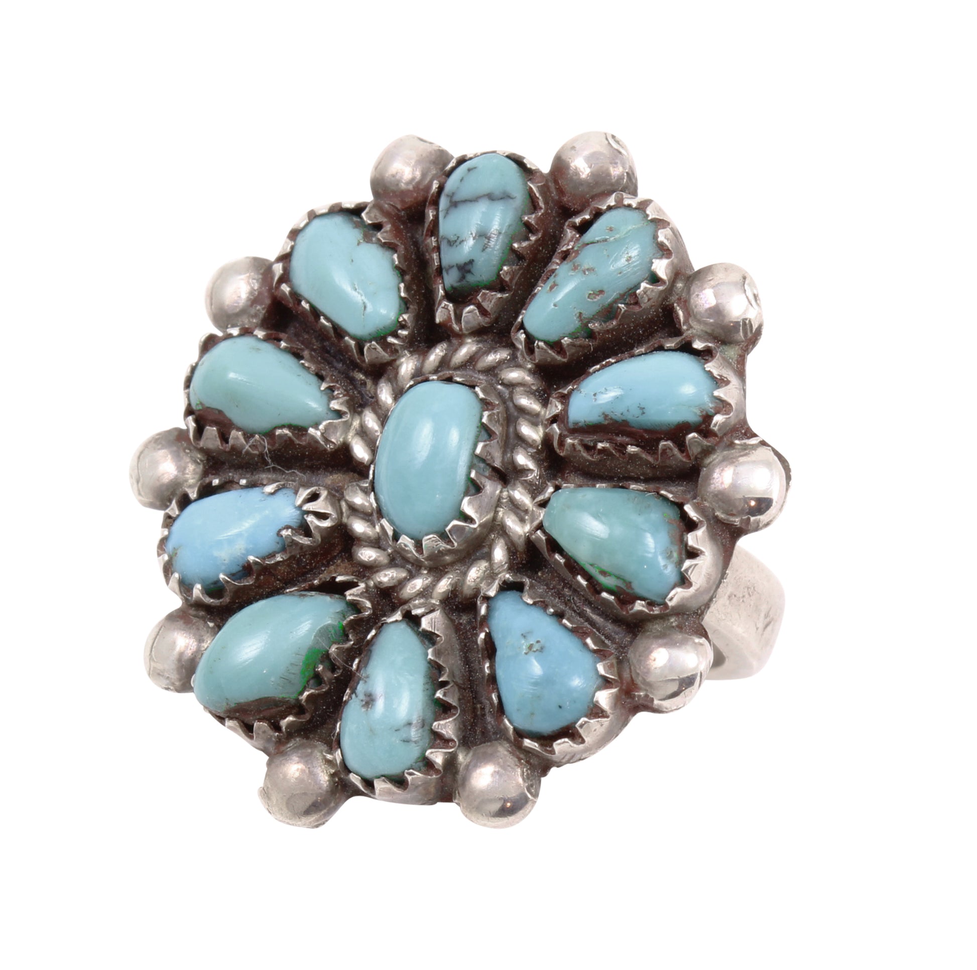Vintage Zuni Turquoise Sterling Cluster Ring Side