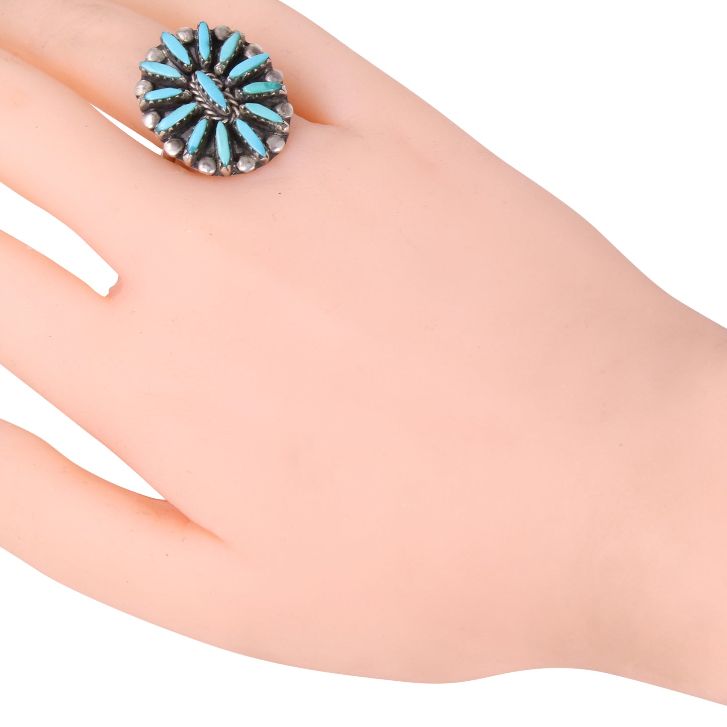 Ethel & Zigmond Peina Zuni Sterling Turquoise Ring Worn