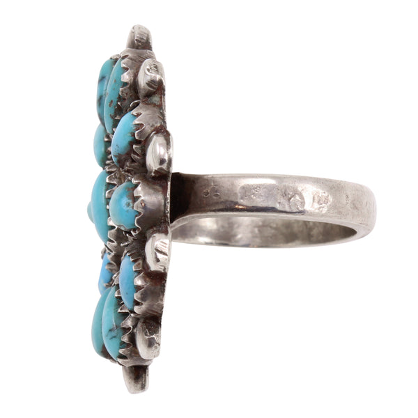 Vintage Zuni Turquoise Sterling Cluster Ring Side