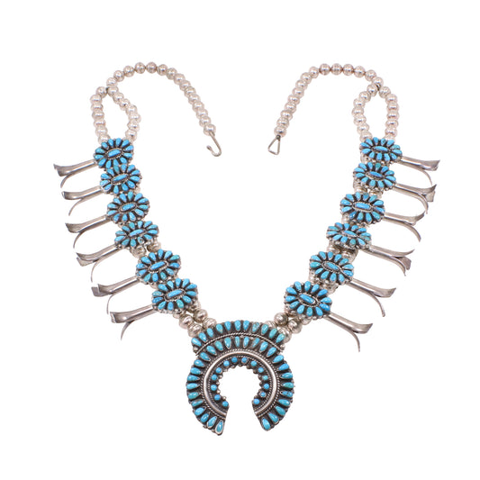 Victor Moses Begay Sterling and Turquoise Squash Blossom Necklace