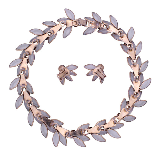 Trifari Frosted Flower Petal Necklace and Earrings Back